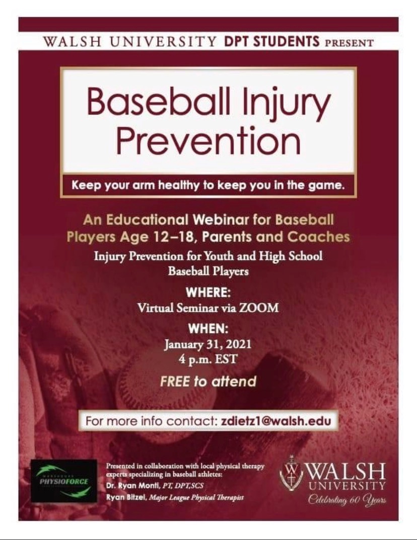 Walsh Webinar on Baseball Injury Prevention Flyer